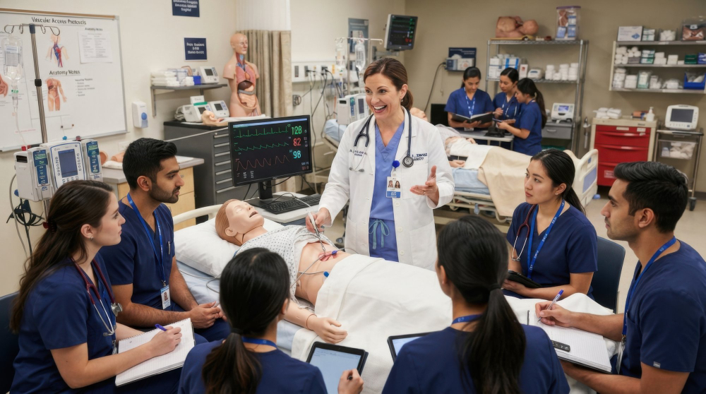 Medical assistant students practicing clinical skills